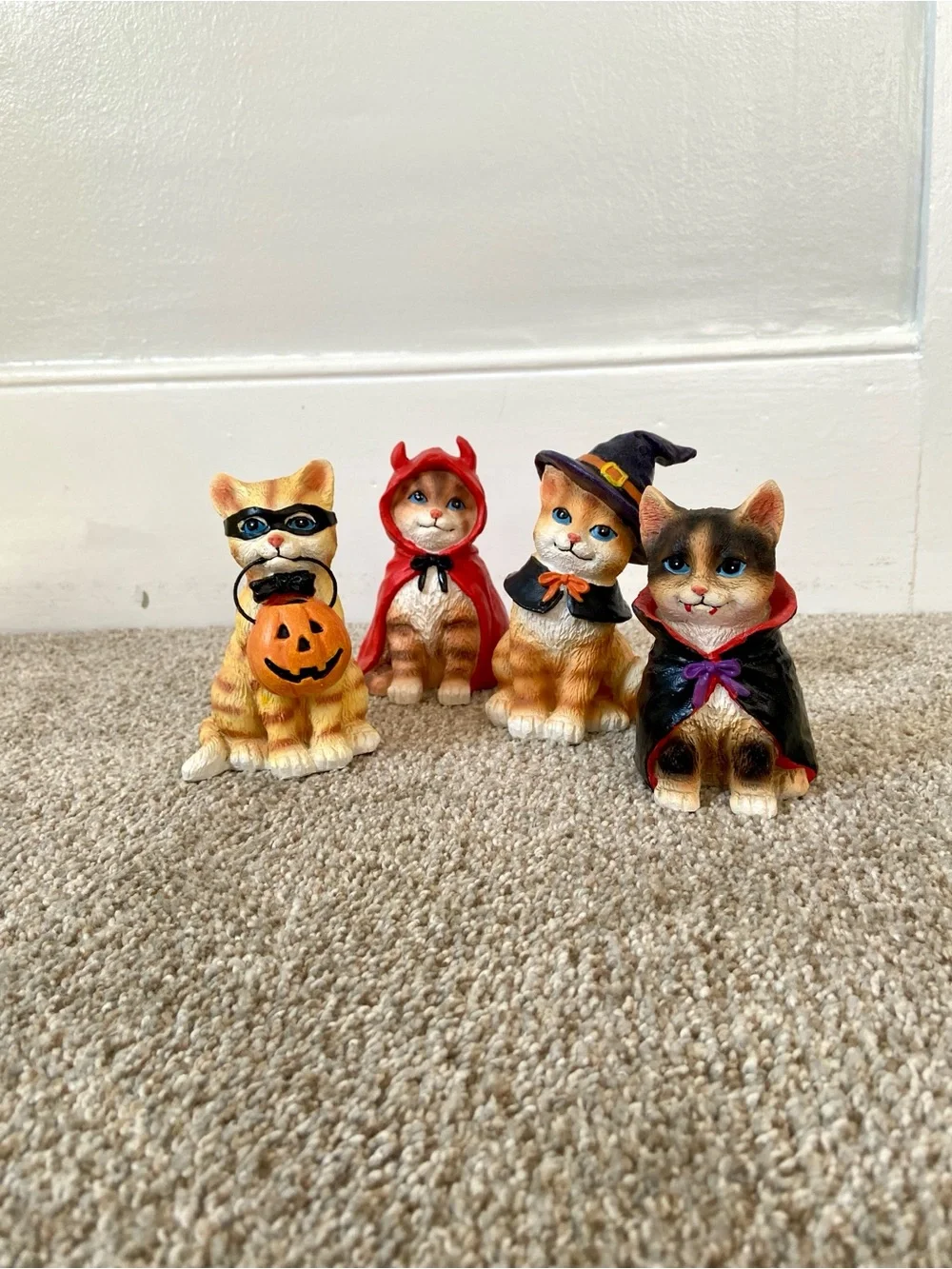 Collections Etc Halloween Cat Figurines Set of 4 Costume Witch Devil Vampire